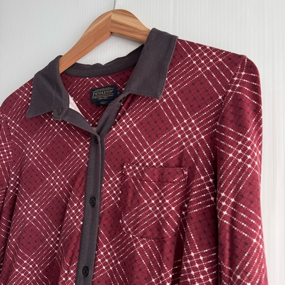 Pendleton Burgundy Long Sleeve plaid Dress maroon and dark grey - Picture 3 of 8